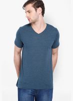 Highlander Blue Solid V Neck T-Shirts