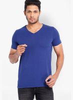 Highlander Cobalt Blue Solid V Neck T-Shirts