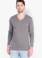 Highlander Grey Solid V Neck TShirts