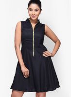 ITI Black Colored Solid Skater Dress
