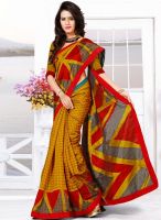 Inddus Mustard Yellow Printed Saree