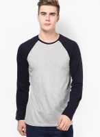 Izinc Grey Solid Round Neck T-Shirts