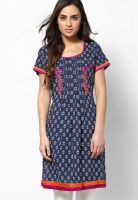 Kurti'S Navy Blue Printed Kurtas