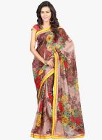 Lookslady Brown Printed Saree