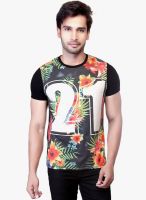 Lucfashion Black Printed Round Neck T-Shirt