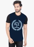 Lucfashion Navy Blue Printed Round Neck T-Shirt