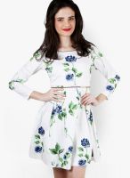 Magnetic Designs White Colored Printed Skater Dress