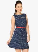 Miss Chase Navy Blue Colored Printed Skater Dress