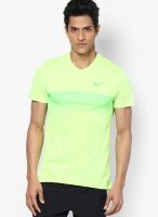 Nike Green Solid V Neck T-Shirts