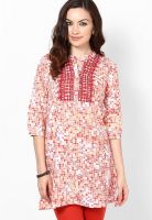 People Peach Embroidered Kurtis