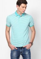 Peter England Green Striped Polo T-Shirts