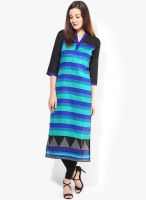 Raindrops Blue Striped Print Bhagalpuri Silk Kurta