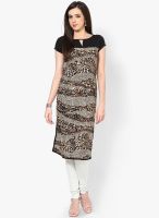 Raindrops Brown Animal Print Art Crepe Kurta