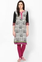 Raindrops White Kalamkari Print Cambric Kurta