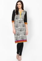 Raindrops White Kalamkari Print Cambric Kurta