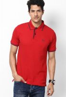 Riot Jeans Red Solid Polo T-Shirts