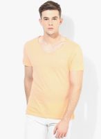 Sisley Peach Solid V Neck T-Shirt