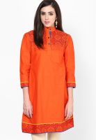 Span Orange Printed Kurta