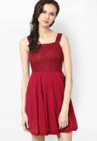 The Vanca Maroon Colored Solid Skater Dress