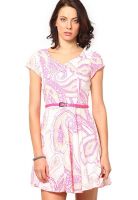 The Vanca Pink Colored Printed Skater Dress