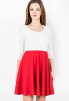 The Vanca Red Colored Embroidered Skater Dress