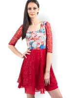 The Vanca Red Colored Embroidered Skater Dress