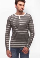 Urban Nomad Grey Striped Henley T-Shirts