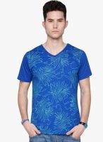 Yepme Blue Printed V Neck T-Shirt