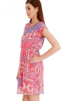 109F Pink Colored Printed Shift Dress