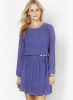 AND Blue Colored Solid Shift Dress