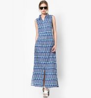 Akkriti By Pantaloons Blue Colored Printed Maxi Dress