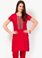 Alma Red Embroidered Kurtis