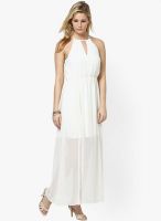 Atorse White Colored Solid Maxi Dress