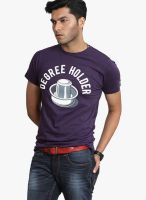 Basics Purple Printed Round Neck T-Shirts