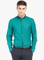 Black Coffee Green Solid Slim Fit Formal Shirt