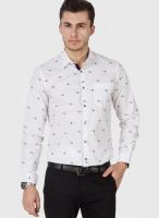 Black Coffee White Printed Slim Fit Formal Shirt