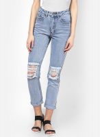 Boohoo Light Blue Open Knee Boyfriend Jeans