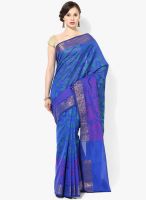 Bunkar Blue Embroidered Silk Blend Saree