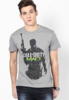 Call Of Duty Grey Printed Round Neck T-Shirts