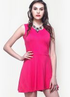 Faballey Pink Colored Solid Skater Dress