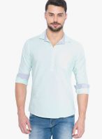 Globus Aqua Blue Solid Regular Fit Casual Shirt