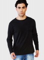 Globus Black Solid Round Neck T-Shirts