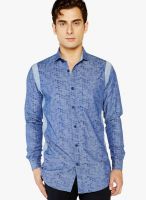 Globus Blue Printed Denim Regular Fit Casual Shirt