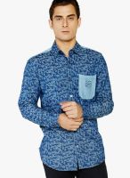 Globus Blue Printed Linen Regular Fit Casual Shirt