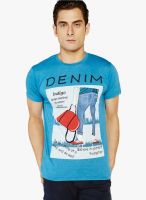 Globus Blue Printed Round Neck T-Shirts