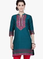 Globus Green Embroidered Kurtis