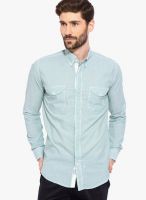 Globus Green Striped Regular Fit Casual Shirt