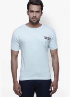 Globus Ice Blue Solid Round Neck T-Shirts