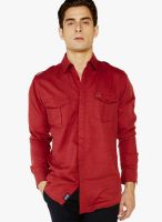 Globus Red Linen Regular Fit Casual Shirt