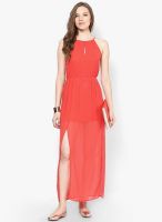 Harpa Orange Colored Solid Maxi Dress